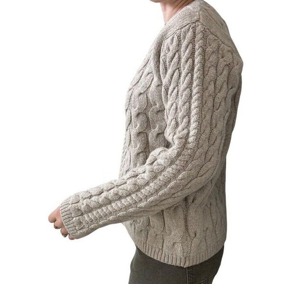 Orvis Cream 100% Shetland Wool Cable Knit Chunky Fisherman Sweater Sz M - Picture 5 of 7
